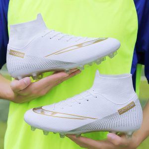 נעלי כדורגל פקקים זהב לבן לגברים נשים וילדים דגם 329